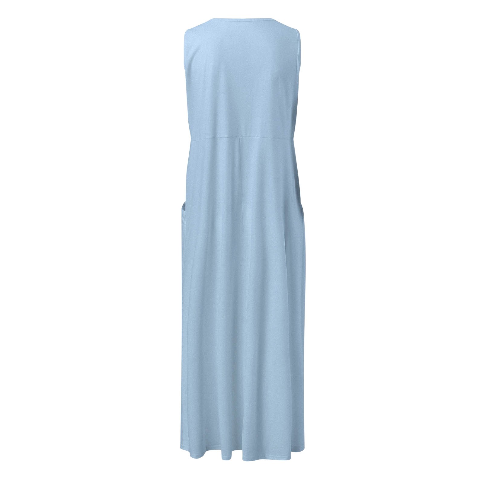thumbnail image 5 of Vestido largo sin mangas con cuello en V y color liso para mujer: corte holgado, bolsillos, vestido informal cómodo para el día a día., 5 of 5